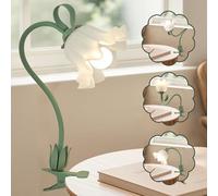 WLHBF Clip on Light Flower Desk Lamp,3 Coluor Modes LED Eye-Caring Reading Light,Flexible Gooseneck Clip on Bedside Light for Beds Headboard Desk Office Bedroom Dorm