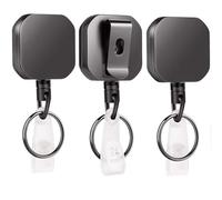 WLHGH Badge Holder, 3 Pack Heavy Duty Metal ID Badge Holder Key Reel with Belt Clip Key Ring for Name Card Keychain (Glossy Black)