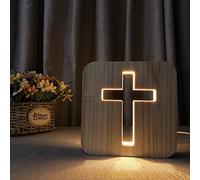 WLHONG Cross Shaped Wood Bedside Lamp, Jesus Cross 3D LED Optical Night Light, Personalized Room Decor Best Birthday Christian Retirement Gifts for Women Friend