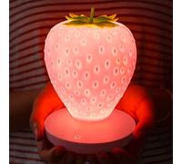 WLHONG Strawberry Night Light for Kids, LED Cute Silicone Lamp USB Rechargeable Bedside Feeding Creative 3 Gear Touch Lighting,Lights Gift Valentine's Day Anniversary Wedding Birthday,Pink