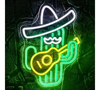 WLHOPE Cactus Neon Sign Cowboy Hat LED Signs Green Led Neon Signs for Wall Decor, Guitar Cactus Neon Led Signs USB Anime Neon Light for Bedroom Game Room Kids Room Home Bar Party Shop Gift