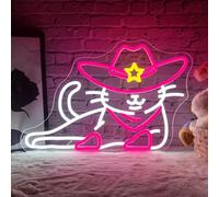 WLHOPE Cowboy Cat Neon Signs for Wall Decor Adjustable Cute Cat LED Lights Decorations for Bar Party Bedroom Club Living Room, Best Gift for Teens Kids