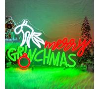 WLHOPE Merry Christmas Neon Sign, Green Red LED Neon Wall Light, USB Powered, 16.5" x 9.8", Christmas Party Backdrop, Bedroom, Bar, Pub, Club, Shop, Gift