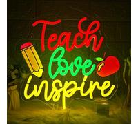 WLHOPE Teach Love Inspire Neon Sign Dimmable Led Signs for classroom Wall Decor Neon Lights USB Powered Acrylic Board Sign for study room bedroom teacher's day kids gift Decoration12.6 * 14.17 inch