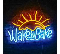 WLHOPE Wake in Bake Neon Signs Yellow Blue LED Neon Signs for Wall Decor, USB Fried Eggs Neon Light Letter Bakeing Neon Sign for Bedroom Home Kitchen Cake Baking Shops Cafes Birthday Party