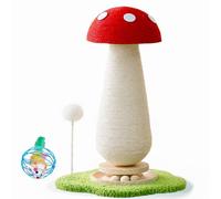 WLHYHHCute Mushroom Shaped Cat Scratching Post - Cat Toy with Ball Lane and Spring-Loaded Pom Poms - 21.25 Inch Tall Sisal Cat Scratching Post for Indoor Cats