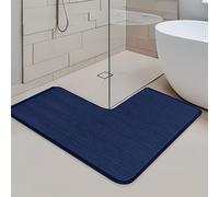 Wlian L-Shaped Bath & Shower Mat - Non-Slip Absorbent Coral Fleece Corner Bathroom Rug, Soft Washable Mat for Shower, Bath & Toilet, Darkblue, 80×80×40cm
