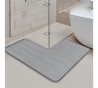 Wlian L-Shaped Bath & Shower Mat - Non-Slip Absorbent Coral Fleece Corner Bathroom Rug, Soft Washable Mat for Shower, Bath & Toilet, Grey, 100×100×50cm