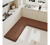 Wlian L-Shaped Kitchen Mat - Non-Slip Absorbent Corner Floor Mat for Kitchen & Home, Soft L-Shape Rug for Bathroom, Toilet & Shower Corners, Machine Washable, Brown, 120x120x45cm