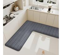 Wlian L-Shaped Kitchen Mat - Non-Slip Absorbent Corner Floor Mat for Kitchen & Home, Soft L-Shape Rug for Bathroom, Toilet & Shower Corners, Machine Washable, DarkGrey, 150x150x45cm