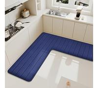 Wlian L-Shaped Kitchen Mat - Non-Slip Absorbent Corner Floor Mat for Kitchen & Home, Soft L-Shape Rug for Bathroom, Toilet & Shower Corners, Machine Washable, DarkBlue, 150x150x45cm