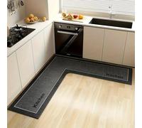 Wlian L-Shaped Kitchen Rug Mat - Non Slip Diatomite Absorbent & Quick Dry Floor Rug, Corner Runner for Sink Area, Bathroom, Laundry & Hallway, Washable Long Carpet, Dark Grey, 150x150x50cm