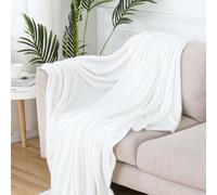 Wlian Luxury Flannel Blanket Single - Ultra Soft Warm Cosy Throw for Sofa & Bed, Anti-Allergy Lightweight Blanket, Versatile Indoor Outdoor Use, 100x150cm, White