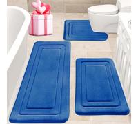 Wlian Memory Foam Bath Mat Set 3 Piece - Non-Slip Absorbent Water-Resistant Bathroom & Toilet Mats, Soft Door Mat Set, LightBlue (118×48cm + U50×60cm + 50×80cm)