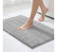 Wlian Non-Slip Chenille Bath Mat Runner - Extra Soft Large Bathroom Floor Mat, Highly Absorbent Quick-Dry, Machine Washable, Grey, 40x60 cm