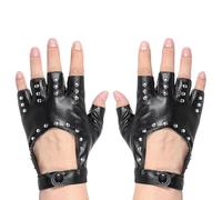 WLICCHS 1 Pair of Women's Fingerless Punk Gloves, Biker Rocker Motorcycle Gothic Leather Gloves with Studs for Cosplay Carnival Costume Accessories, Black