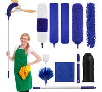 wlich Feather Duster with Extension Pole, 11 Pcs Reusable Bendable Washable Cobweb Duster with Extension Pole 15-84 Inch0, for Cleaning High Ceilings, Fans, Furniture and Hard-to-Reach Areas