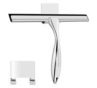 wlich Shower Squeegee, 10 Inch Stainless Steel Window Squeegee with Hook for Shower Glass Doors, Mirrors, Windows and Car Glass, Bathroom Shower Screen Wiper with Silicone Blade for Efficient Cleaning