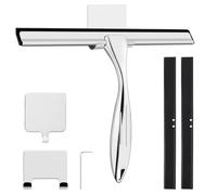 Wlich Shower Squeegee, 10 Inches, Squeegee Shower with 2 Replacement Rubber Lips, Window Squeegee Shower Squeegee Stainless Steel with Holder for Bathroom Shower Screen Window Glass Door Mirror