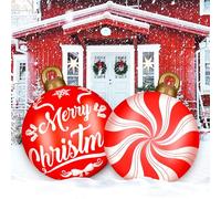 Wlicon 2 Pcs 32 Inch Christmas PVC Inflatable Balls, Giant Inflatable Christmas Balls Decorations Inflatable Ornaments Balls Outdoor for Xmas Holiday Outdoor Indoor Yard Porch Decoration