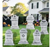 Wlicon 6 PCS Halloween Tombstones Yard Signs Realistic Halloween Graveyard Signs Outdoor Tombstones Lawn Decorations for Halloween Horror Party Outdoor Garden Yard Decoration