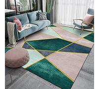 WLICWEI Modern Carpet Short Pile Rugs Bedroom Room Soft carpet pink green blue geometric gold lines Extra Large Size Washable Carpet Mat 160 x 230 cm