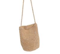 WLIHDB Casual Large Capacity Handwoven Bucket Bag Solid Color Straw Design Metal Line Handmade Crossbody Beach for Daily(Color1)