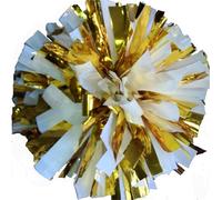 WLIHDB Cheerleading Pom Poms 4pcs 32cm Cheerleader Pompon With Rings Handle, Cheerleading Pom Poms, Sport Supplies For Sports Meeting(Gold White)