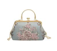 WLIHDB Embroidery Evening Bag Female Embroidery Flower Evening Bag Women Gorgeous Party Clutch Purse Elegant Chain Shoulder Bag Banquet Dinner Handbag For Women(Blue)