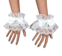 WLIHDB Lace Cuffs 4 Pairs Hand Sleeve Wrist Cuffs Ruffled Lace Multicolor Bowknot Maid Cosplay Bracelet For Wedding Party For Women(White)