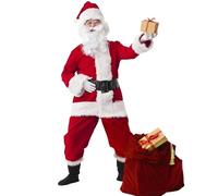 WLIHDB Santa Claus Costume Santa Claus Costume Golden Velvet Adult Role Playing Stage Performance New Year Set For Christmas(M,10pcs)