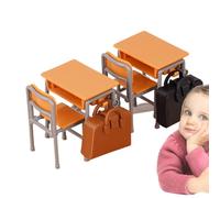 Wlikmjg Tiny Table Model - Doll House Decor Pack - Classroom Schoolbags Desks Models for Boy Girl Playroom Role-playing Game