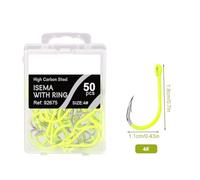 Wlinfetity 50pcs Fluorescent Yellow Barbed Single Circle Fishing Hooks, High-Carbon Steel Carp Sea Fishing Hook Set, 11 Sizes for Freshwater and Saltwater Fish, Non-Glowing at Night