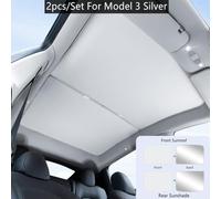 Wlinfetity Front and Rear Glass Sunroof Shade for Tesla Model 3 2024, Reflective Heat-Reducing Sunshade in Silver or Black, 2-Pack with Easy Fold and Fast Installation