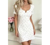 Wlinfetity Ladies Striped Polyester Nightdress Regular Length Fashion Style | Printed pattern, lace trim detail, short sleeves, medium stretch, summer ready