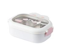 Wlinfetity Leak-Proof Stainless Steel Lunch Box for Family Use, Cute Rabbit Print Bento Container with PP Lid, 2-Piece Pack Eco-Conscious Meal Prep Box for Office and Travel, 22 x 17.8 x 8 cm (White)
