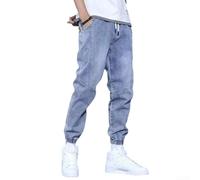 Wlinfetity Men's Retro Washed Loose Cuffed Jeans L-5XL | Retro water wash finish, loose cuffed design, sizes L-5XL, suitable for casual daily wear