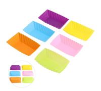 Wlinfetity Silicone Rectangle Cake Mold 6PCS - Reusable Muffin Cup Liner for Baking, Cupcakes, Bread, Pizza - Oven, Microwave, Dishwasher Safe - Compatible with Standard Baking Trays