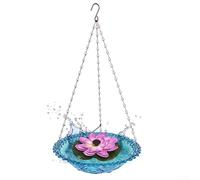 Wlinfetity Solar Powered Hanging Lotus Bird Bath, Hanging Bird Bath Bowl & Solar Powered Water Fountain Set With Robust Chains, Metal And Plastic Materials For Garden Bird Attraction(Blue)
