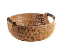 Wlinfetity Storage Basket Woven with Wood Handles for Kitchen Fruit Bread Serving - Imitation Rattan Decorative Tray for Home Farmhouse Country Style (Color as Show)