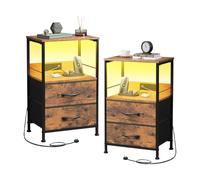 WLIVE Bedside Table,with App-Controlled LED Lights & Charging Station, 2 Fabric Storage Drawers with 2 AC Outlets & 2 USB Ports,Ideal for Bedroom Use,Livingroom (Rustic Brown, 2pcs)
