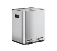 WLIVE Kitchen Bin, 2 x 15 Liter Dual Compartment Pedal Bin for Kitchen, Stainless Steel Rubbish Bin with Inner Buckets, Soft Close, Wide Step-On Pedal, Deodorizing Filter Box, Silver