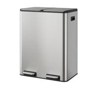 WLIVE Kitchen Bin 2 x 30 Litre, Dual Pedal Rubbish Bin | Double-Bin Recycling & Waste with Lids, Stainless Steel, Soft-Close, Wide Step-On Pedal, Silver