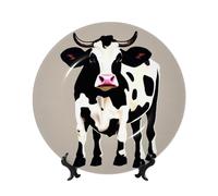 WLKSNBVD 10in Bone China Decorative Plate, Cow black spot Ceramic Dinner Plates with Display Stand, Ceramic Ornaments Art Porcelain Plate for Home Office Wall Decor Collections Plates