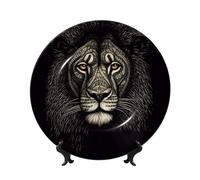 WLKSNBVD 10in Bone China Decorative Plate, Lion with lines Ceramic Dinner Plates with Display Stand, Ceramic Ornaments Art Porcelain Plate for Home Office Wall Decor Collections Plates