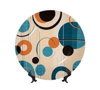 WLKSNBVD 10in Bone China Decorative Plate, Mid Century Circles Ceramic Dinner Plates with Display Stand, Ceramic Ornaments Art Porcelain Plate for Home Office Wall Decor Collections Plates