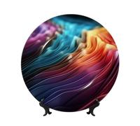 WLKSNBVD 7in Bone China Decorative Plate, Colored lines Ceramic Dinner Plates with Display Stand, Ceramic Ornaments Art Porcelain Plate for Home Office Wall Decor Collections Plates