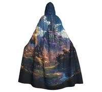 WLKSNBVD Astronaut flying in space Hooded Cloak Halloween Costumes Wizard Cloak Medieval Renaissance Cosplay Cape Robe with Hood, Fantasy Town, One Size