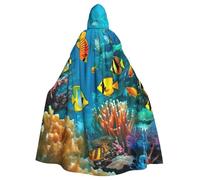 WLKSNBVD Blue camouflage pattern Hooded Cloak Halloween Costumes Wizard Cloak Medieval Renaissance Cosplay Cape Robe with Hood, The Underwater World Tropical Fish, One Size
