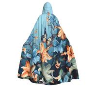 WLKSNBVD Blue skeleton pattern on white background Hooded Cloak Halloween Costumes Wizard Cloak Medieval Renaissance Cosplay Cape Robe with Hood, Blue Butterfly Floral, One Size